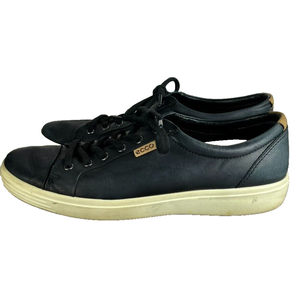 Ecco Shoes Sneakers Mens11 Soft 7 Black Leather Lace Up Casual Lined Lightweight